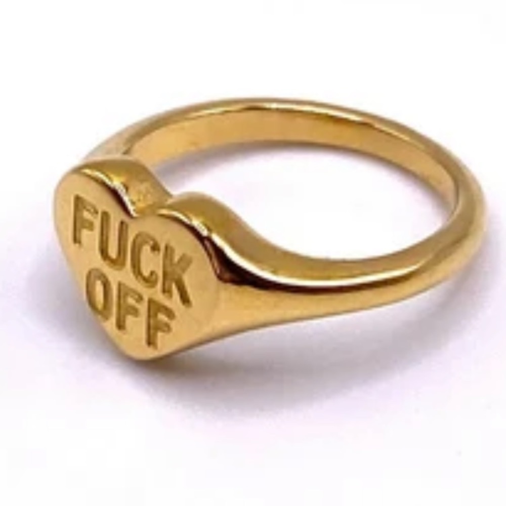 F*CK OFF Gold Heart Ring Size 8 NEW Feminist Conversation Candy